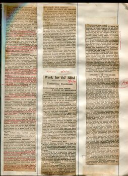 Newspaper cuttings relating to blind people and activities