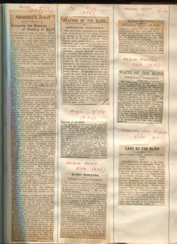 Newspaper cuttings relating to blind people and activities