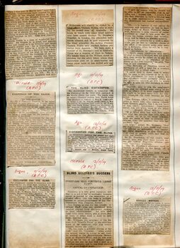Newspaper cuttings relating to blind people and activities