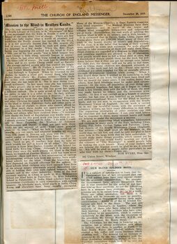 Newspaper cuttings relating to blind people and activities