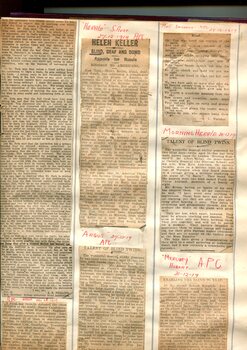 Newspaper cuttings relating to blind people and activities
