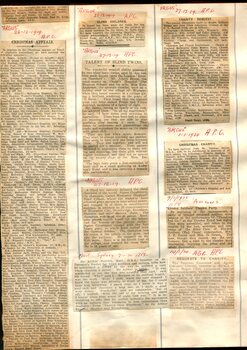 Newspaper cuttings relating to blind people and activities