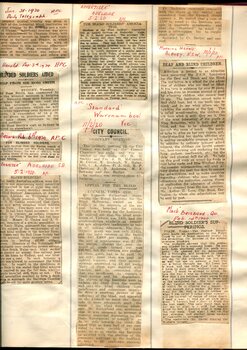 Newspaper cuttings relating to blind people and activities