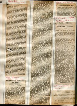 Newspaper cuttings relating to blind people and activities