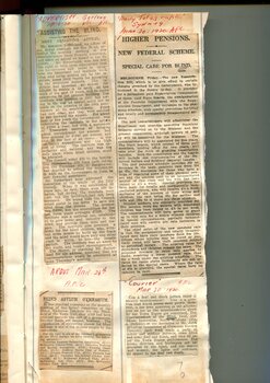 Newspaper cuttings relating to blind people and activities