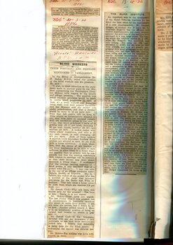 Newspaper cuttings relating to blind people and activities