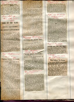 Newspaper cuttings relating to blind people and activities