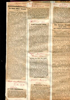 Newspaper cuttings relating to blind people and activities