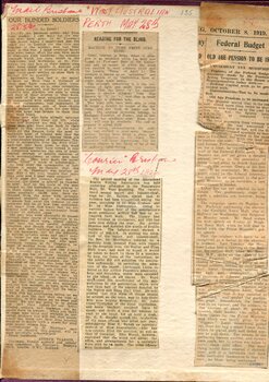 Newspaper cuttings relating to blind people and activities