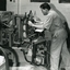 Ron Blinco working on a semi-automatic brushmaking machine.