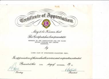 Writing with signatures and Lions Club emblem