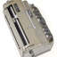 Metal Braille writer with nine grey keys, carriage return key and paper rollers on either side