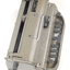 Metal Braille writer with nine grey keys, carriage return key and paper rollers on either side
