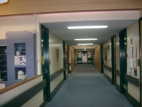 View down hallway from front area looking towards craft, pottery and dining areas
