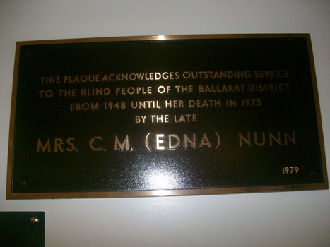 Mrs C M (Edna) Nunn plaque on wall