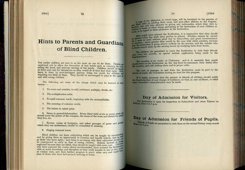 Hints to Parents and Guardians of Blind Children, Day of Admission for Visitors and Friends