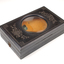 1 wooden box with fold out top and inset glass magnifier.