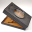 1 wooden box with fold out top and inset glass magnifier.