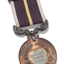 Silver medal hanging from burgundy ribbon