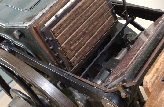 Braille plates attached to the steel and cast iron printing press