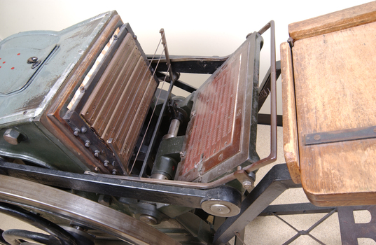 Braille plates attached to the steel and cast iron printing press