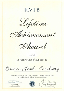 Lifetime achievement certificate with signature of Doug Kent and John Landy