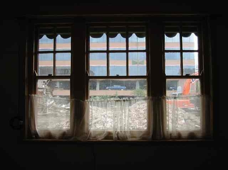 View through windows at Raleigh Street towards multi-level car park