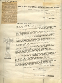 Typed letter to auxiliaries on RVIB letterhead with newspaper article attached