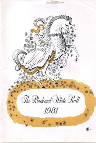 Black line drawing on white background of lady in dress on a horse surrounded by flowers