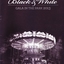 Black and white photograph of carousel in park lit up at night