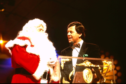 Ray Martin and Santa on stage