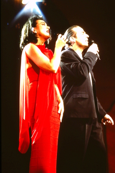 Lisa Edwards and Lyndsay Field on stage