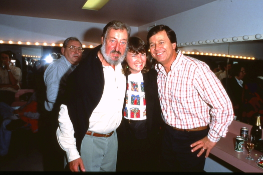 Geoff Harvey, unknown woman and Ray Martin backstage