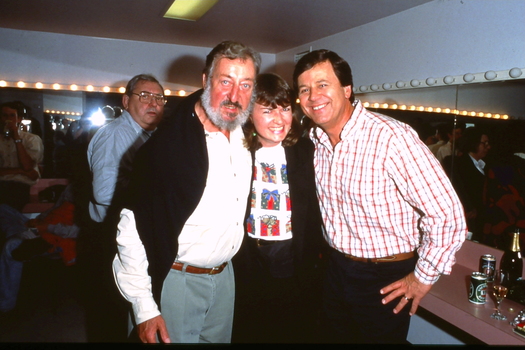 Geoff Harvey, unknown woman and Ray Martin backstage