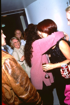 Marina Prior hugs Debra Byrne backstage