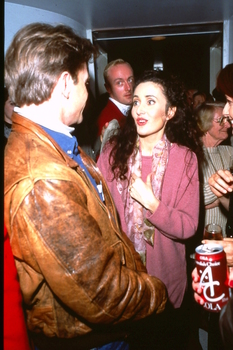 Marina Prior chats to someone backstage
