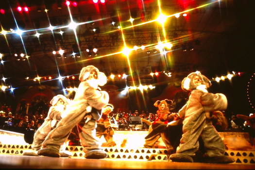 Kids dressed as koalas (or possibly puppies) perform on stage