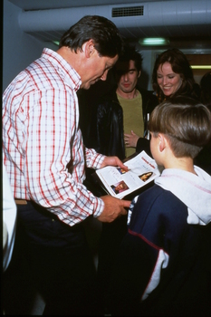 Ray Martin with Rebecca Gibney and Jack Jones looking on
