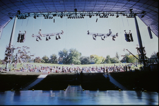 View of crowd from stage at Sidney Myer Music Bowl