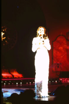 Rhonda Burchmore on stage at Carols