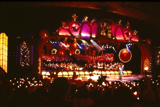 View of Carols by Candlelight stage from left side of audience