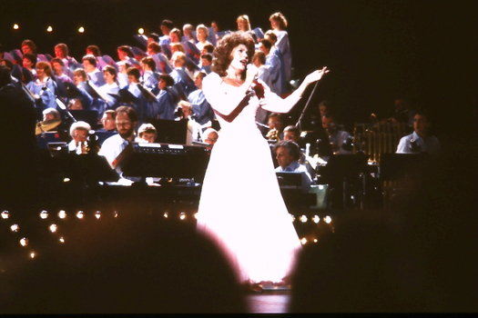 Suzanne Steele on stage at Carols by Candlelight in 1985
