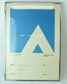 Cream paper with large blue square and cream 'A' with no cross line