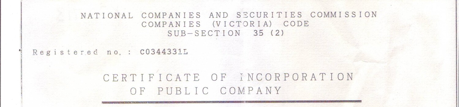 Letterhead from incorporation certificate