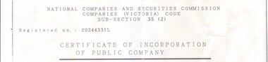Letterhead from incorporation certificate