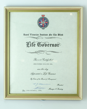 White paper with crest and black writing - Christopher Williams