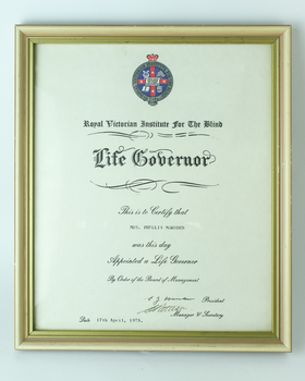 White paper with crest and black writing - Phyllis Marsden