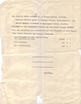 Typed form notifying monetary advances by Mr and Mrs Patterson