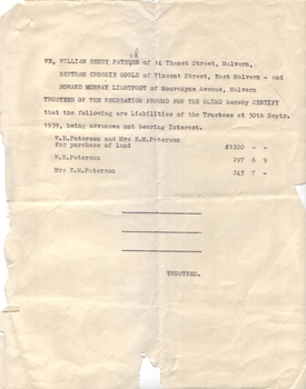 Typed form notifying monetary advances by Mr and Mrs Patterson