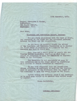 Typed letter on blue paper
